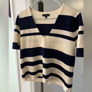 J crew blue and cream striped merino v neck shirt medium